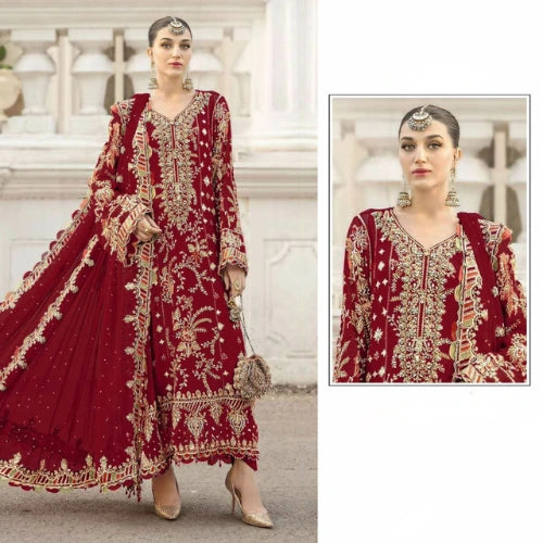 Chiffon Embroidered Suit Set with Khatli Neck Work