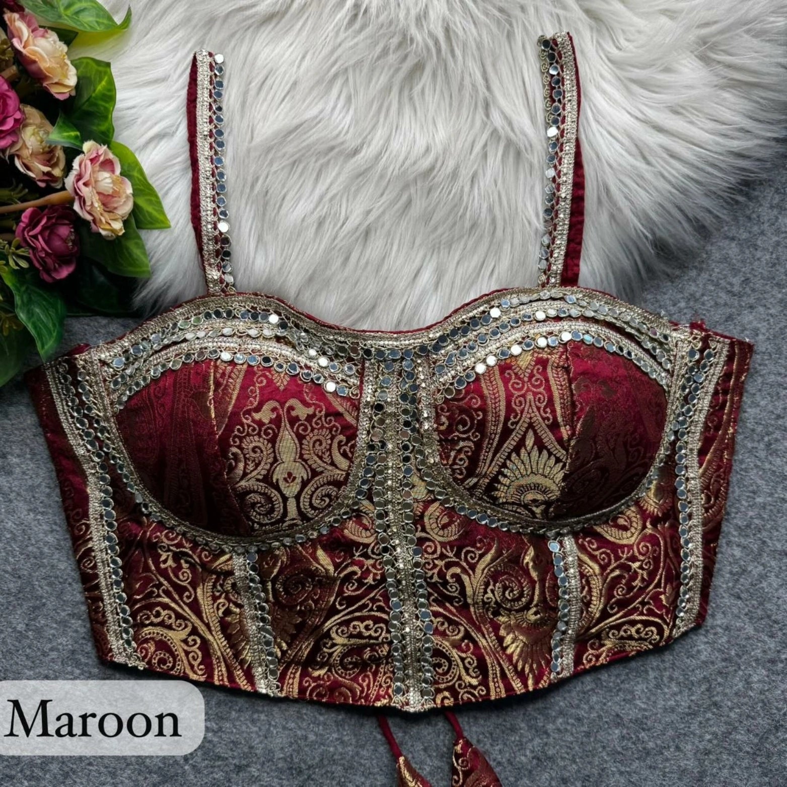 Banarasi Corset Blouse with Mirror Work