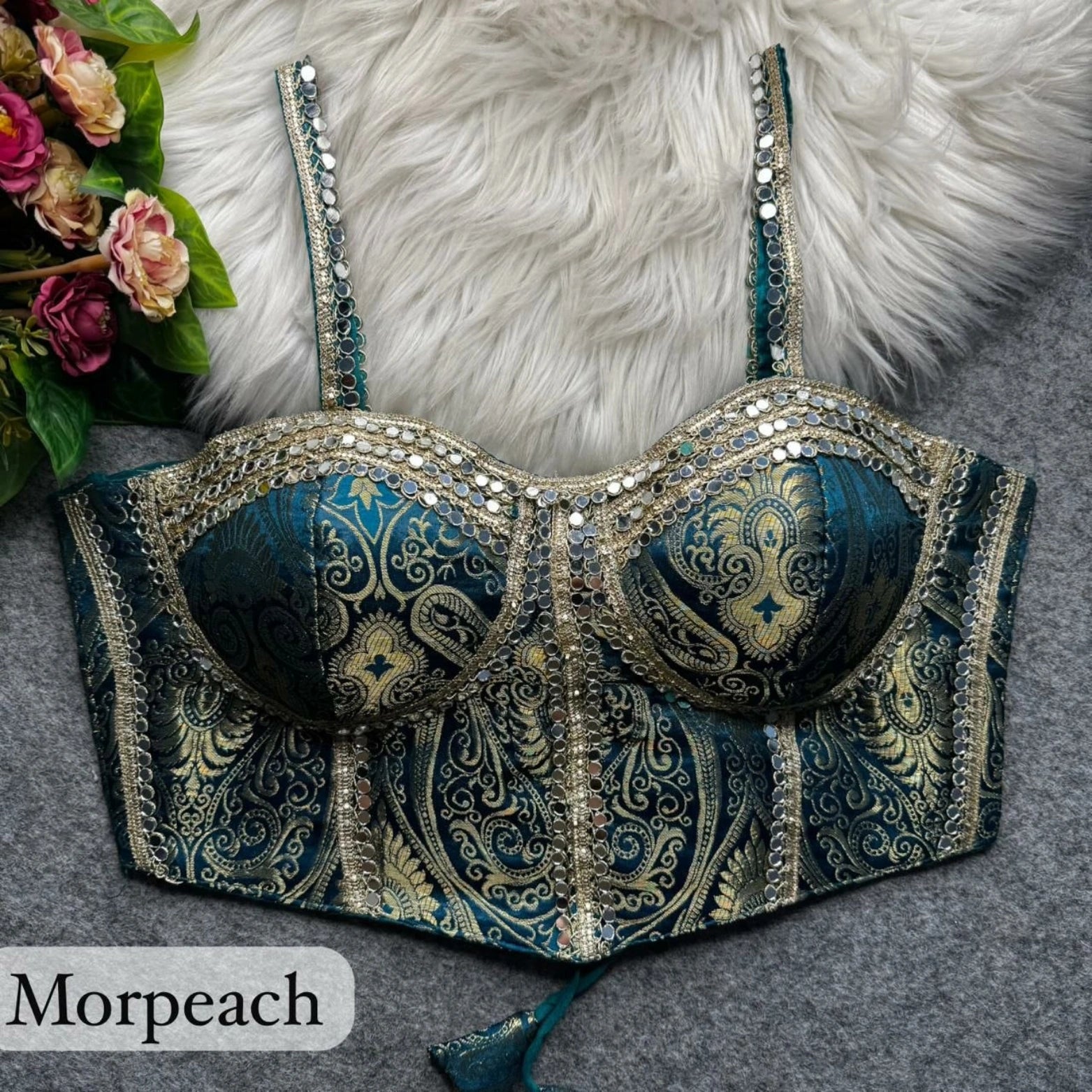 Banarasi Corset Blouse with Mirror Work