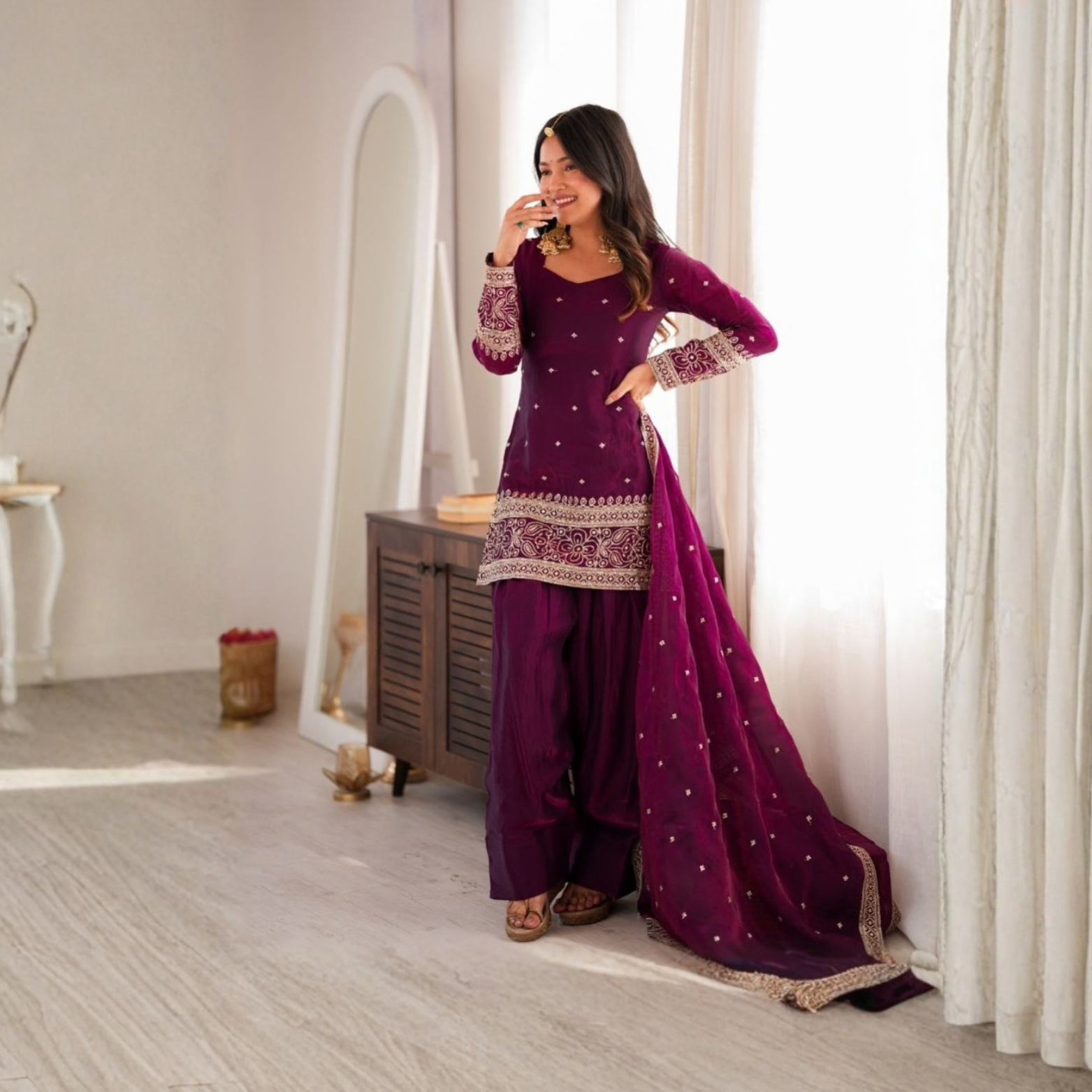 Sifarish Wine Farshi Shalwar Suit Set