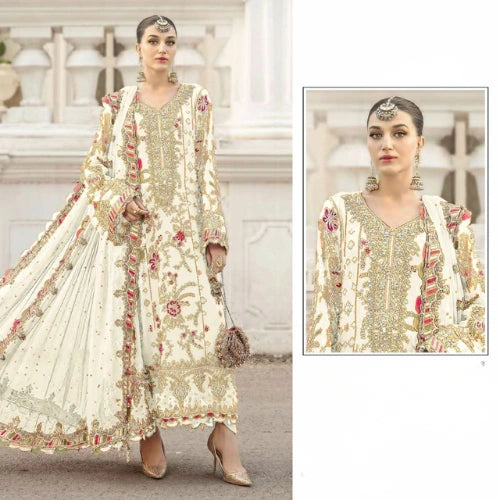Chiffon Embroidered Suit Set with Khatli Neck Work