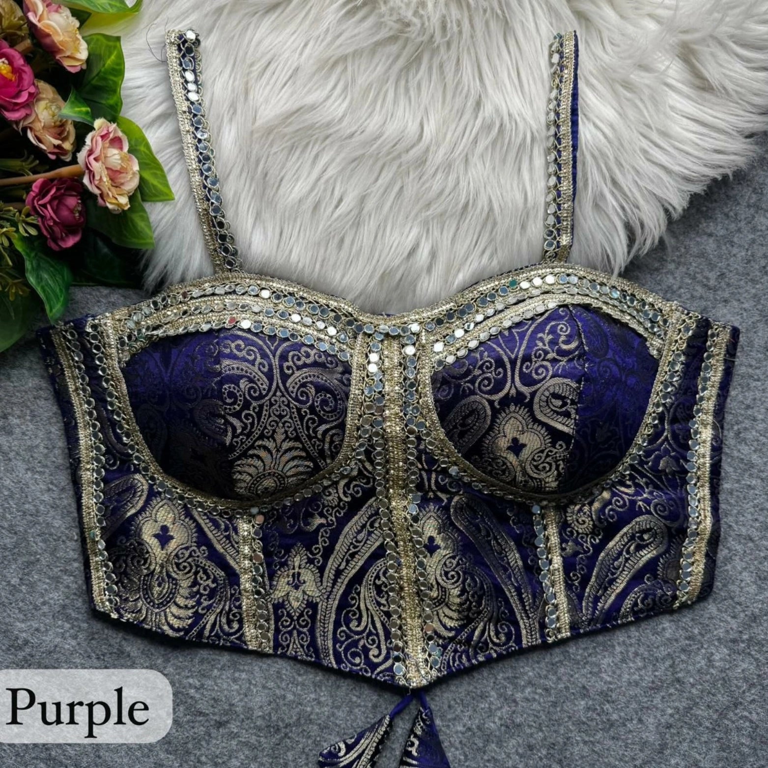 Banarasi Corset Blouse with Mirror Work