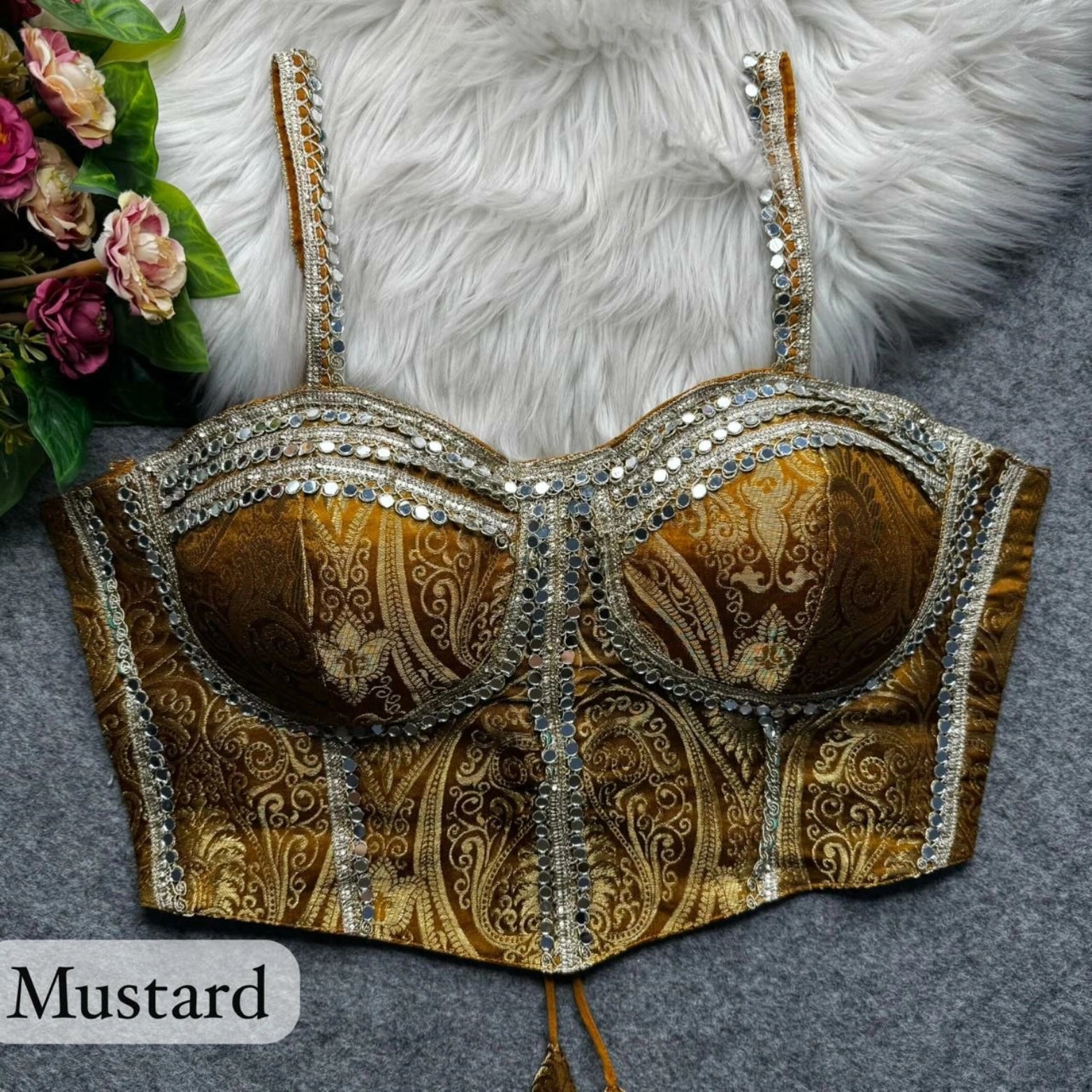Banarasi Corset Blouse with Mirror Work