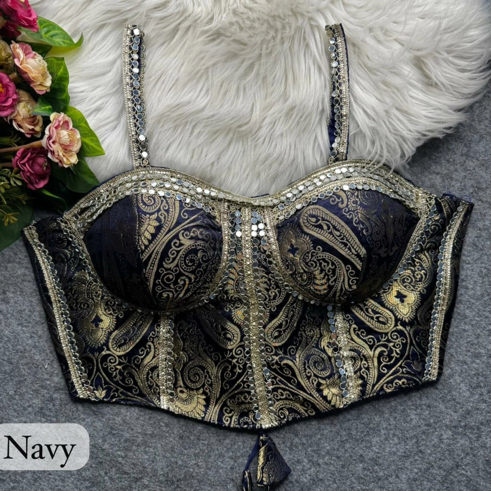 Banarasi Corset Blouse with Mirror Work