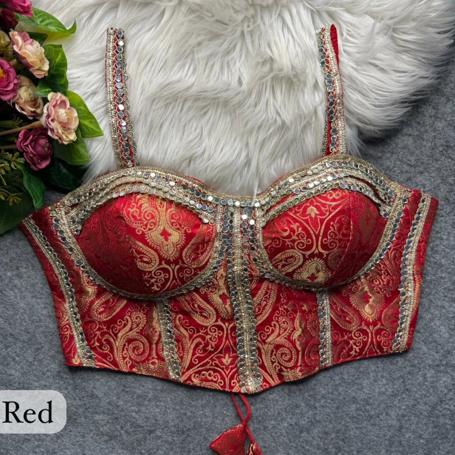Banarasi Corset Blouse with Mirror Work