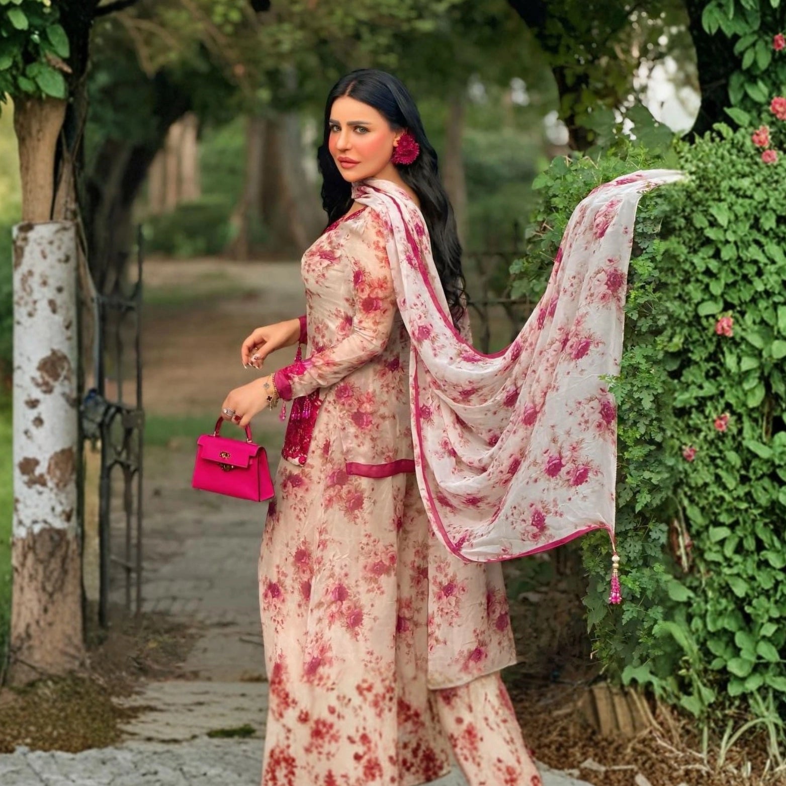 Ruhani Floral Faux Georgette Palazzo Suit Set