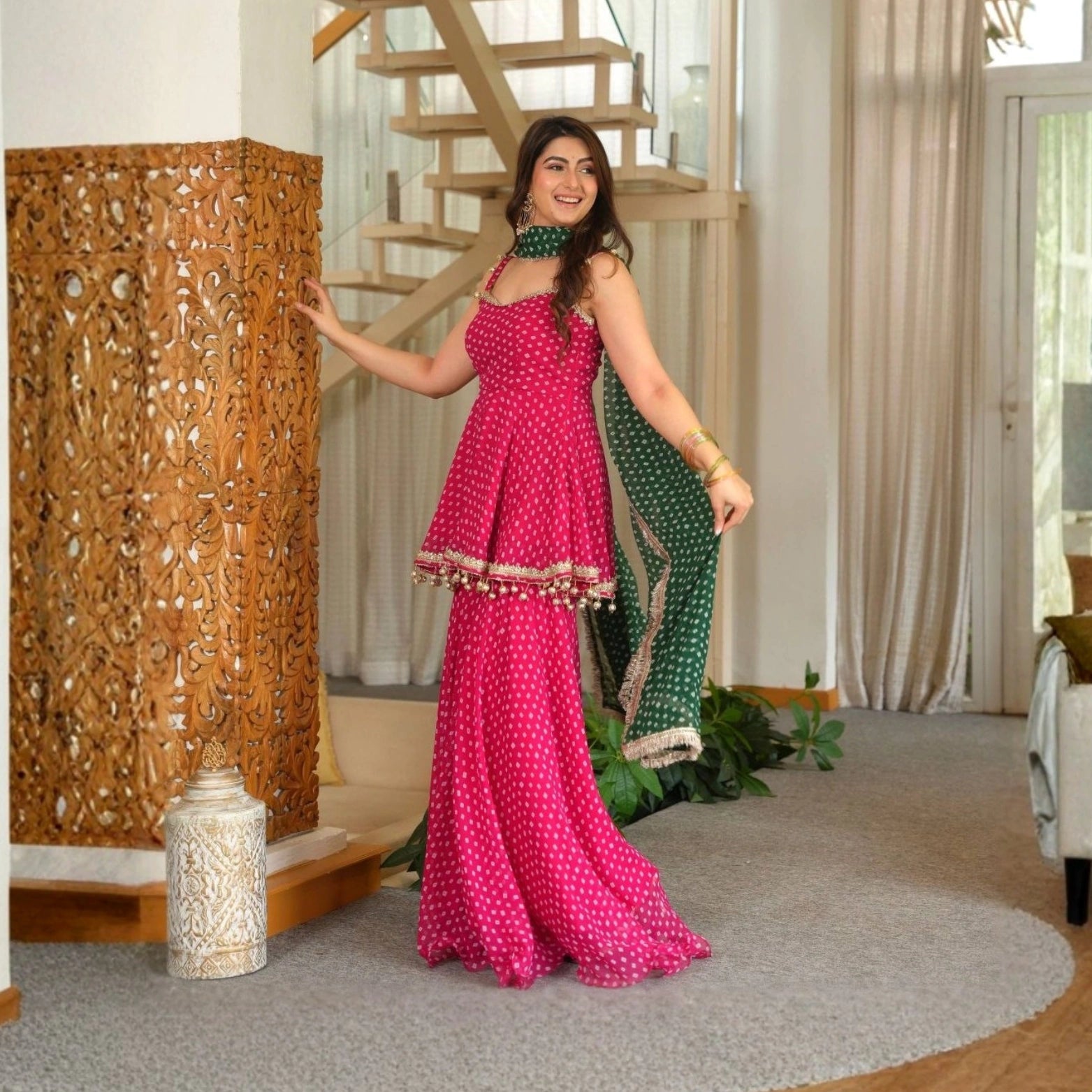 Gulabo Bandhej Kediya Set