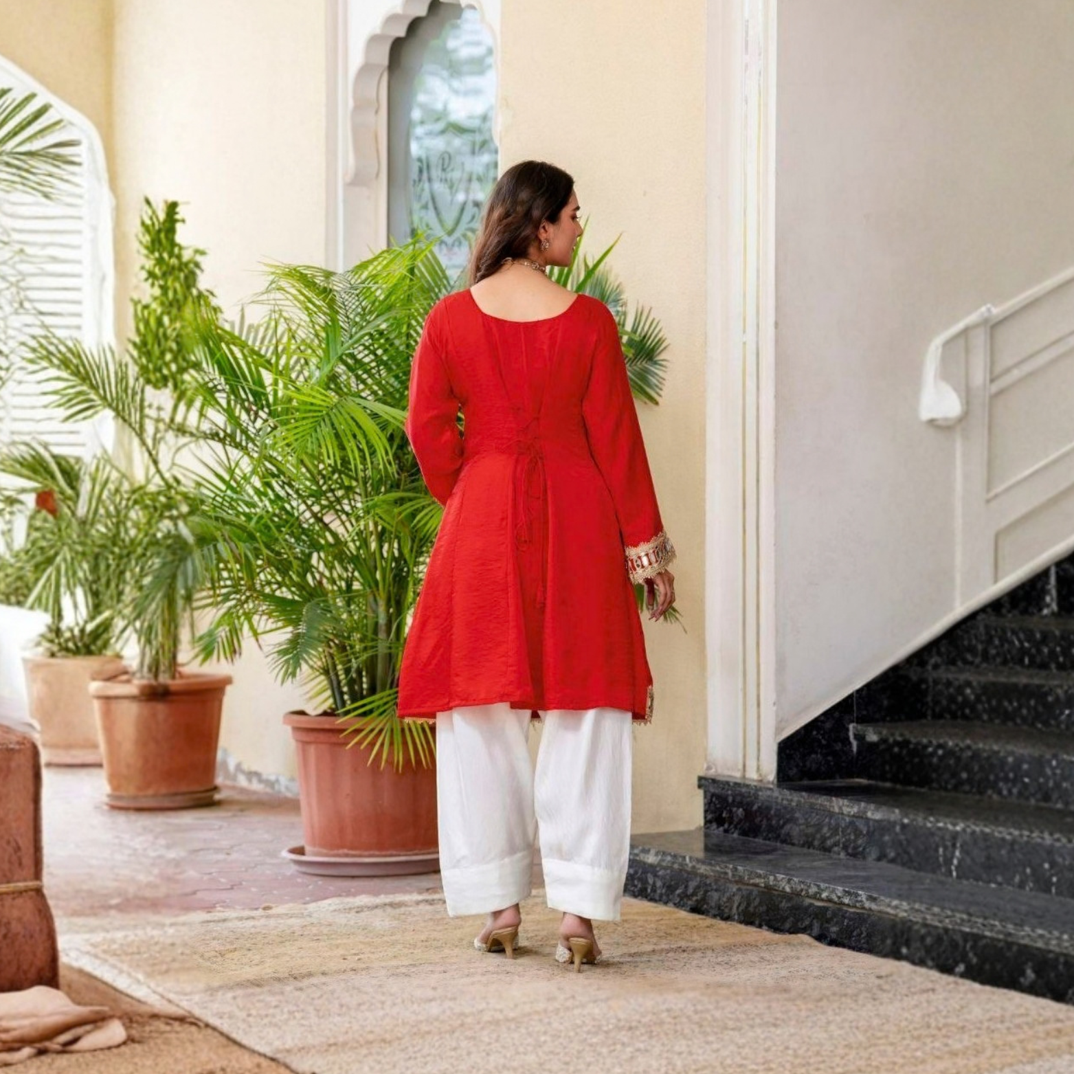Aarohi Red Silk Sindoor Mirror Work Suit Set