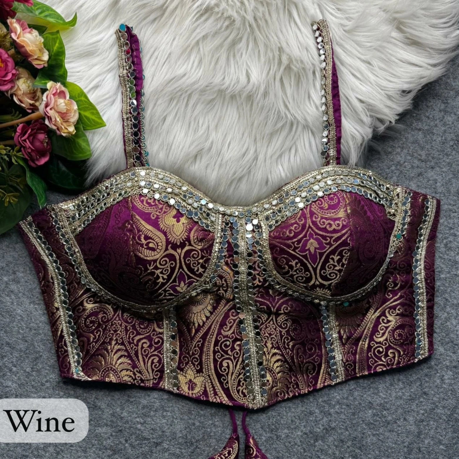 Banarasi Corset Blouse with Mirror Work