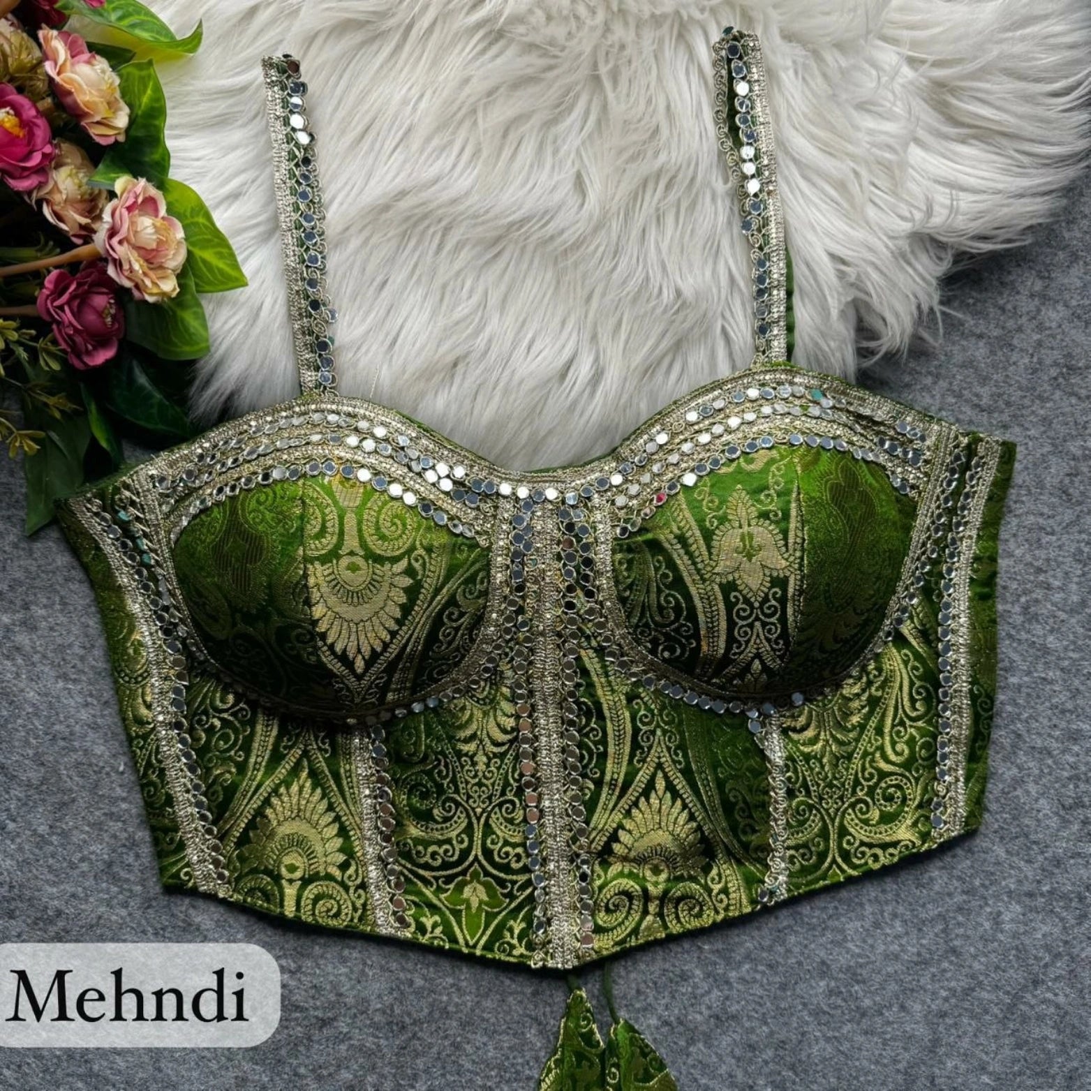 Banarasi Corset Blouse with Mirror Work