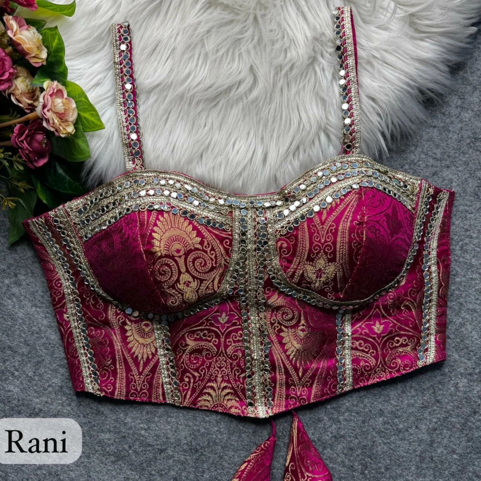Banarasi Corset Blouse with Mirror Work