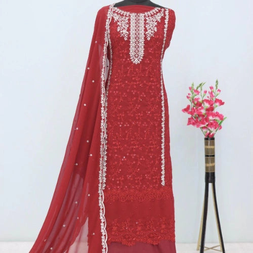 Fox Georgette Semi-Stitched Designer Suit with Sequined Embroidery