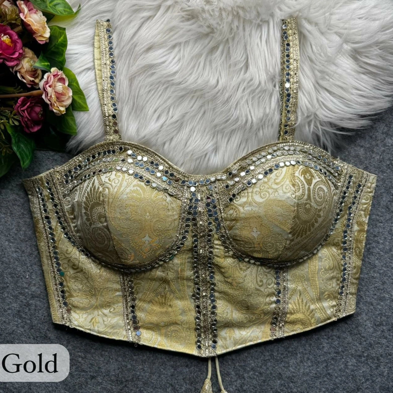 Banarasi Corset Blouse with Mirror Work