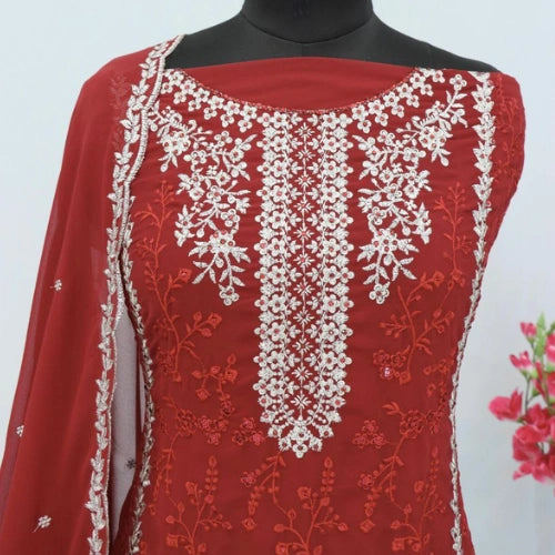Fox Georgette Semi-Stitched Designer Suit with Sequined Embroidery