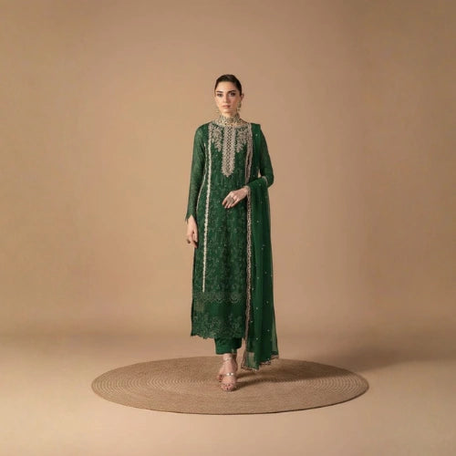 Fox Georgette Semi-Stitched Designer Suit with Sequined Embroidery