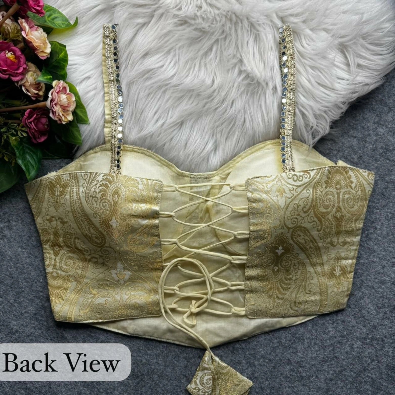 Banarasi Corset Blouse with Mirror Work