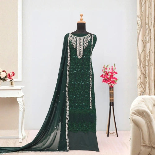 Fox Georgette Semi-Stitched Designer Suit with Sequined Embroidery