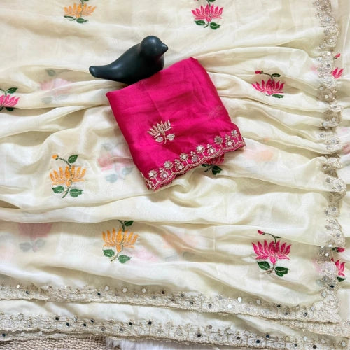 Rangoli Silk Floral Mirror Work Saree