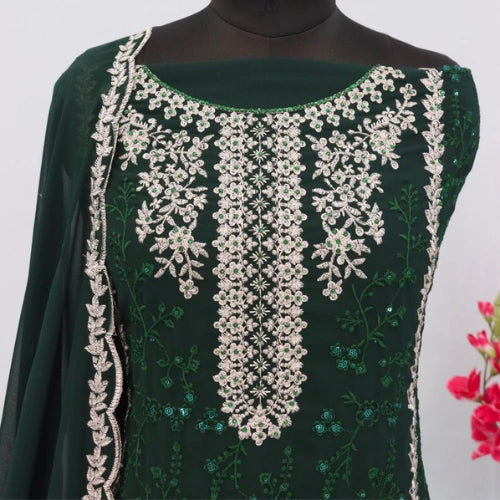 Fox Georgette Semi-Stitched Designer Suit with Sequined Embroidery