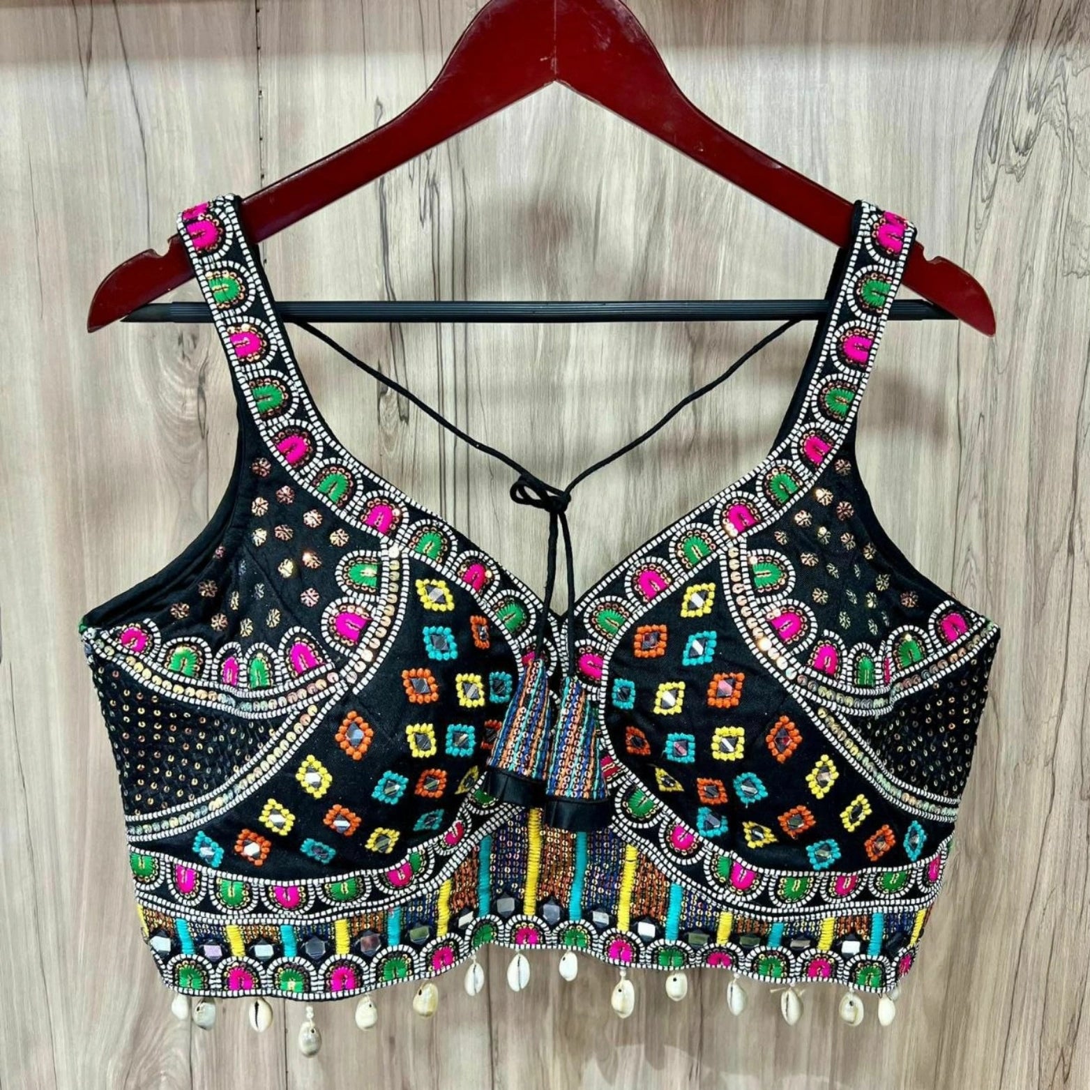 Heavy Embroidered Mirror Work Blouse with Kaudi Lace