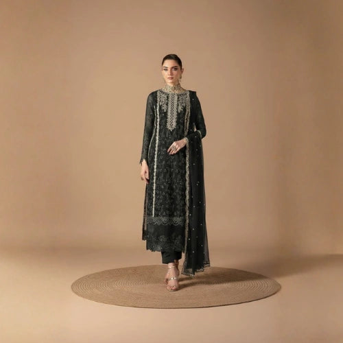 Fox Georgette Semi-Stitched Designer Suit with Sequined Embroidery