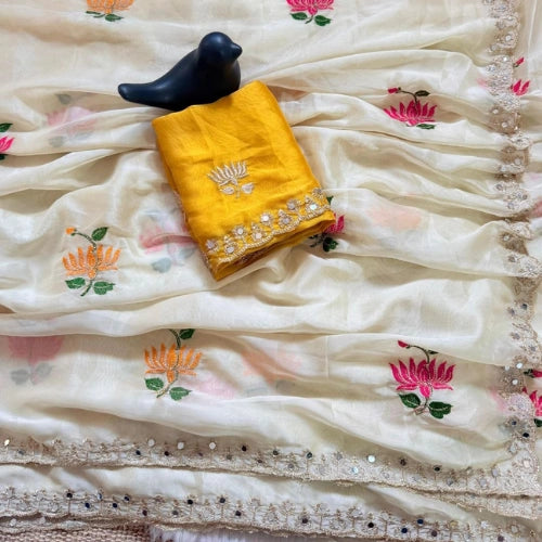 Rangoli Silk Floral Mirror Work Saree