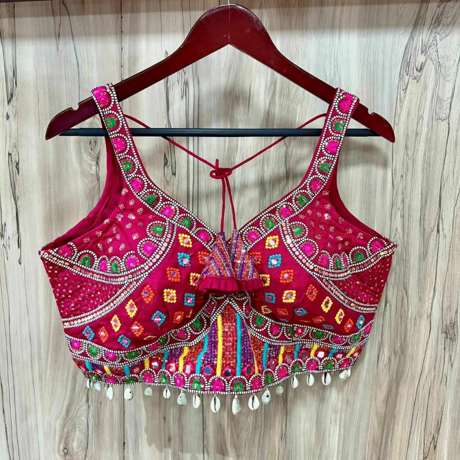 Heavy Embroidered Mirror Work Blouse with Kaudi Lace