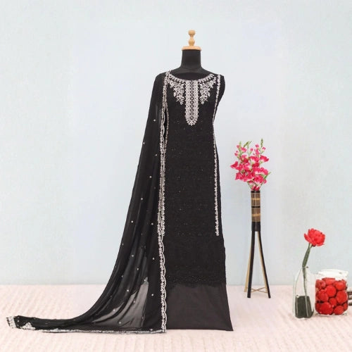 Fox Georgette Semi-Stitched Designer Suit with Sequined Embroidery