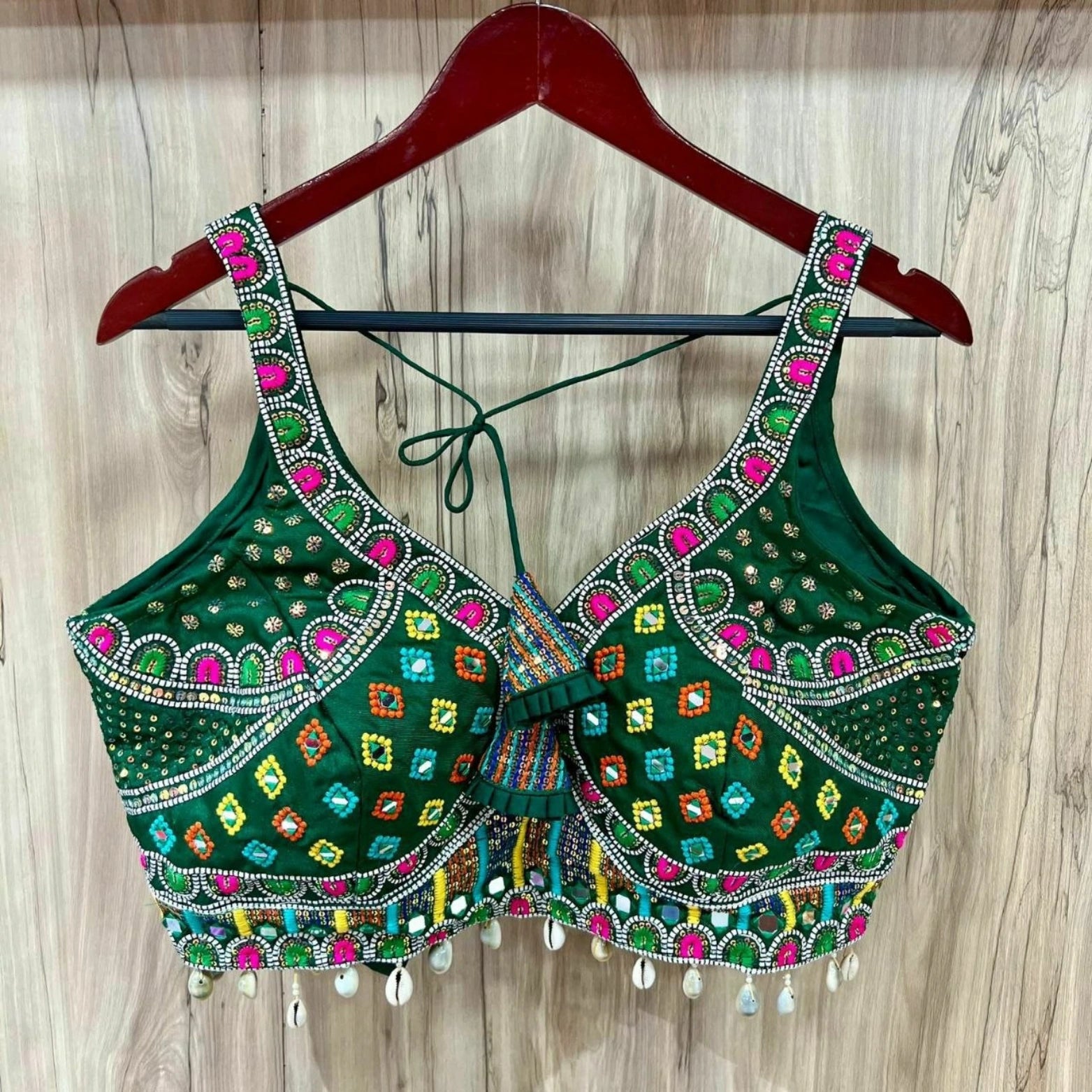 Heavy Embroidered Mirror Work Blouse with Kaudi Lace