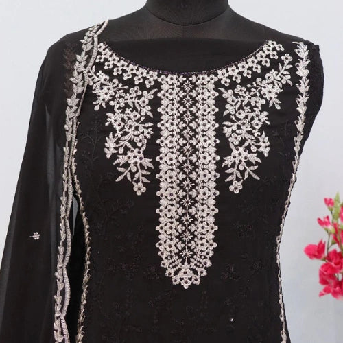 Fox Georgette Semi-Stitched Designer Suit with Sequined Embroidery