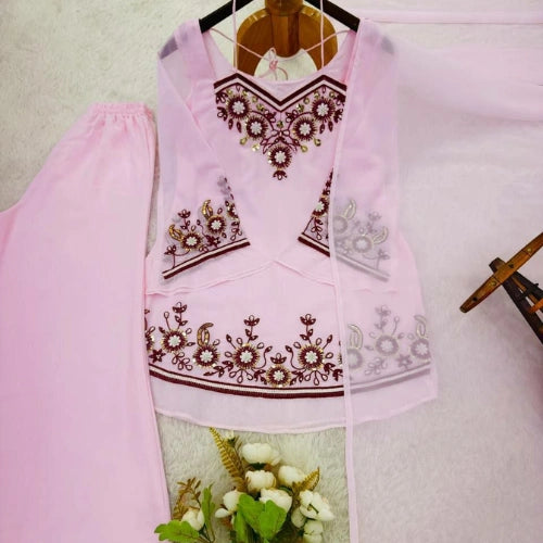 Rosette Embroidered Palazzo Set