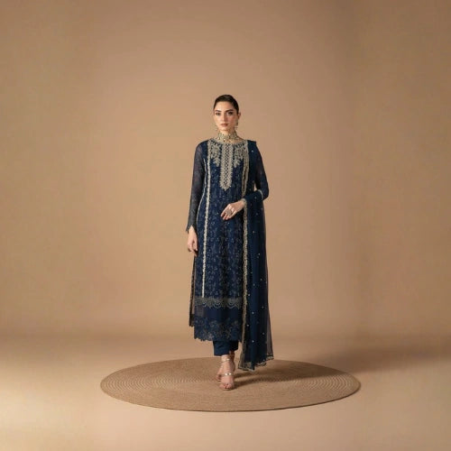 Fox Georgette Semi-Stitched Designer Suit with Sequined Embroidery