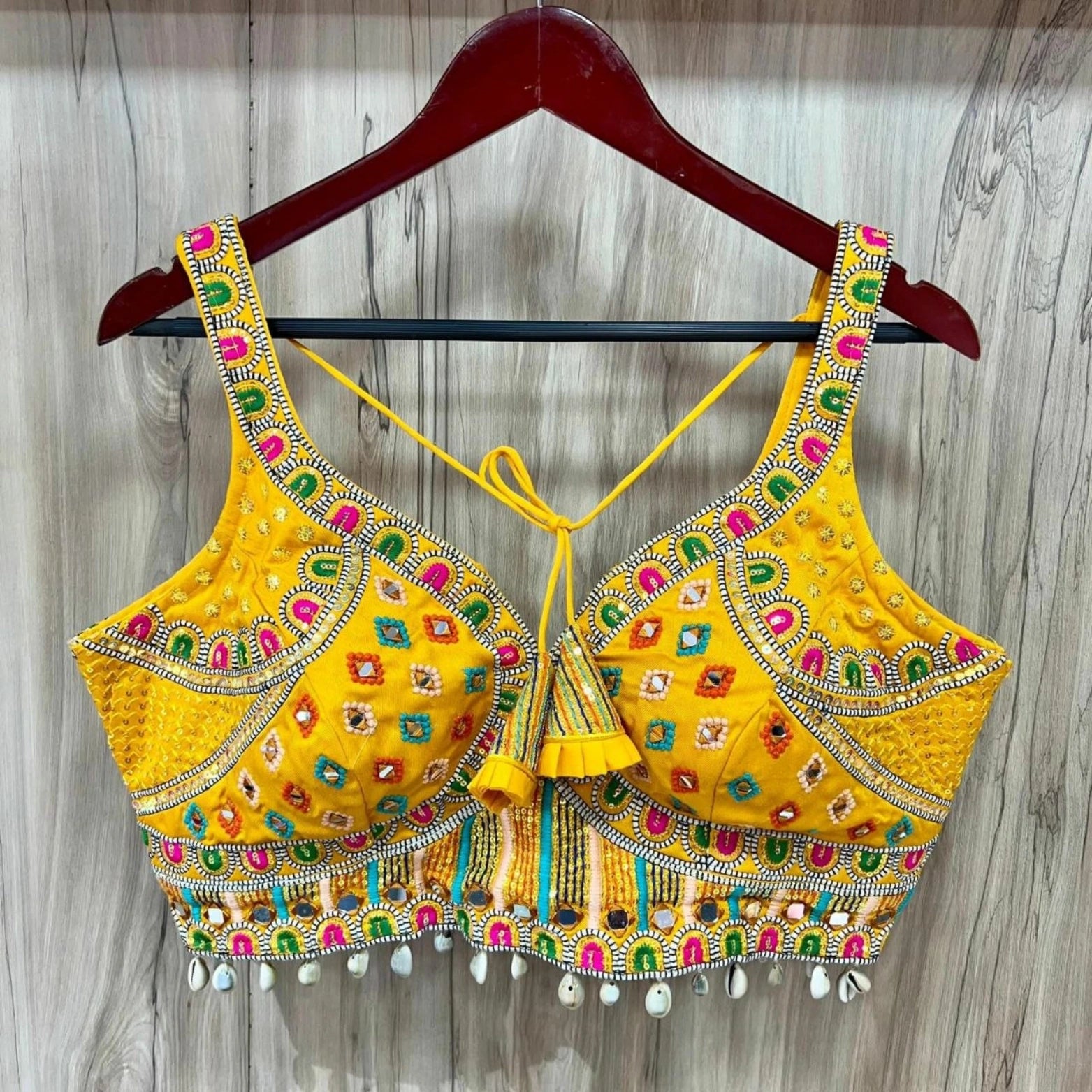 Heavy Embroidered Mirror Work Blouse with Kaudi Lace
