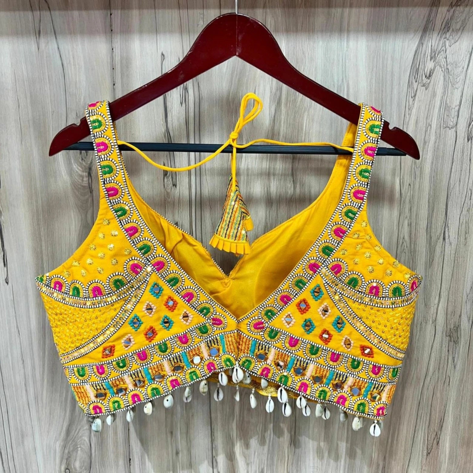 Heavy Embroidered Mirror Work Blouse with Kaudi Lace