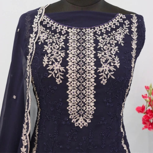Fox Georgette Semi-Stitched Designer Suit with Sequined Embroidery