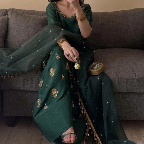 Zoya Sequins Farshi Silk Set