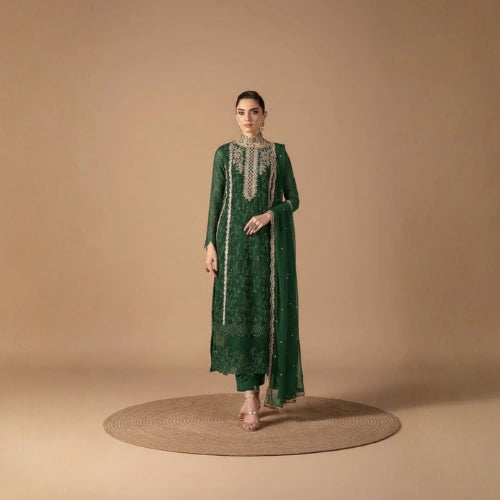 Fox Georgette Semi-Stitched Designer Suit with Sequined Embroidery