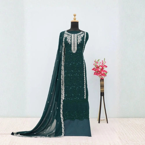 Fox Georgette Semi-Stitched Designer Suit with Sequined Embroidery