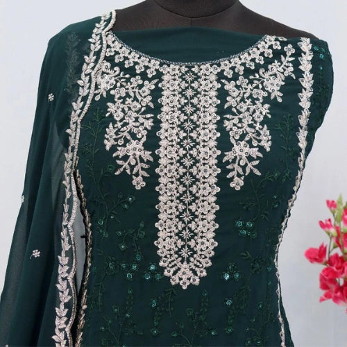 Fox Georgette Semi-Stitched Designer Suit with Sequined Embroidery