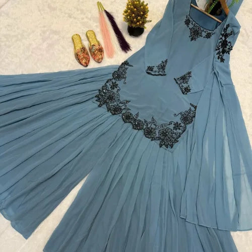 Noor Beaded Faux Georgette Sharara Set