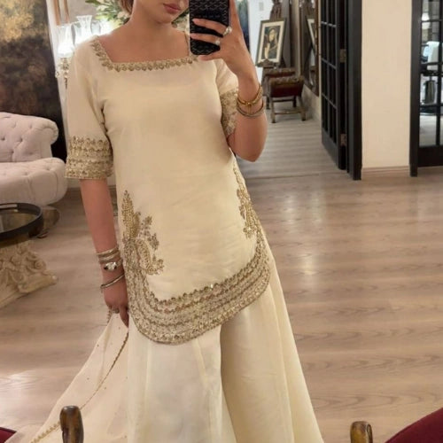 Aarohi Chinon Embroidered Sharara Set