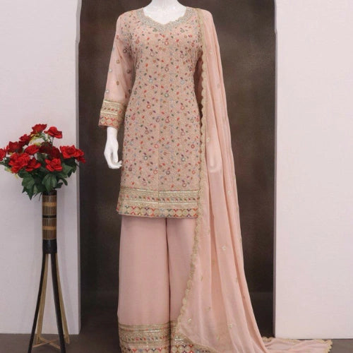 Heavy Faux Georgette Embroidered Palazzo Suit Set