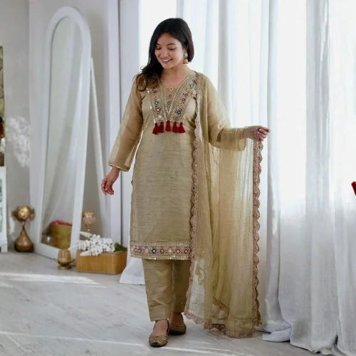 Mehrika Embroidered Salsa Silk Suit Set