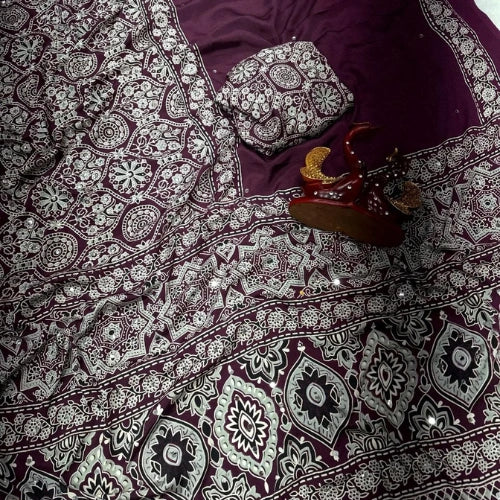 Ajrakh Mirror Work Crepe Silk Saree