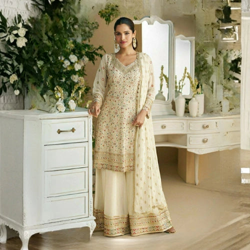 Heavy Faux Georgette Embroidered Palazzo Suit Set
