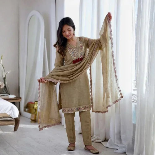 Mehrika Embroidered Salsa Silk Suit Set