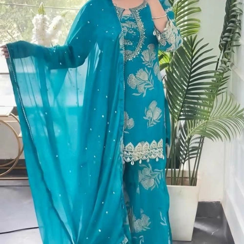 Meher Turquoise Georgette Sharara Set
