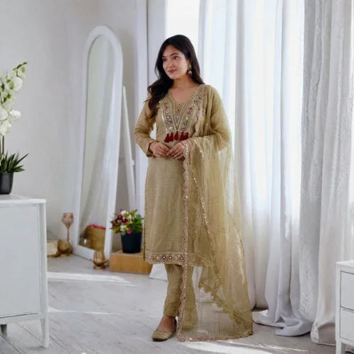 Mehrika Embroidered Salsa Silk Suit Set