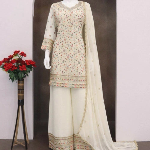 Heavy Faux Georgette Embroidered Palazzo Suit Set