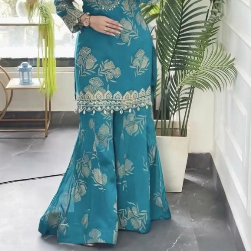Meher Turquoise Georgette Sharara Set